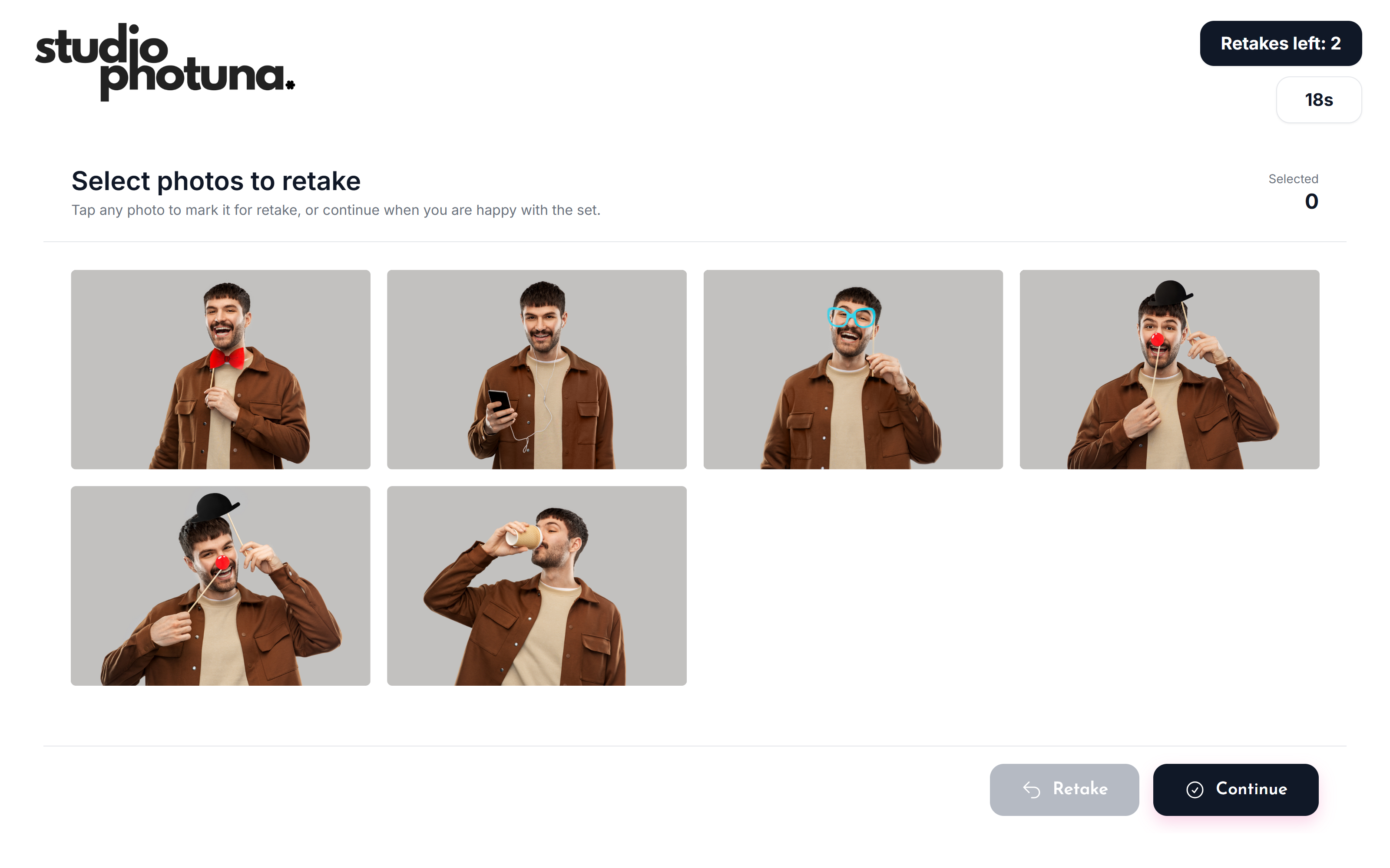 Select photos to retake review screen