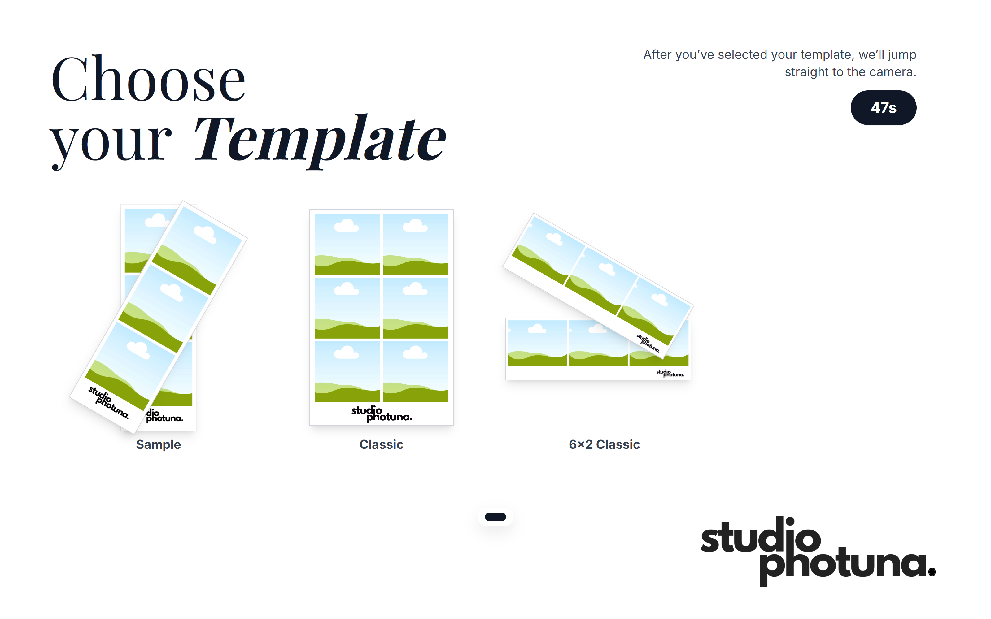Choose your template screen with countdown