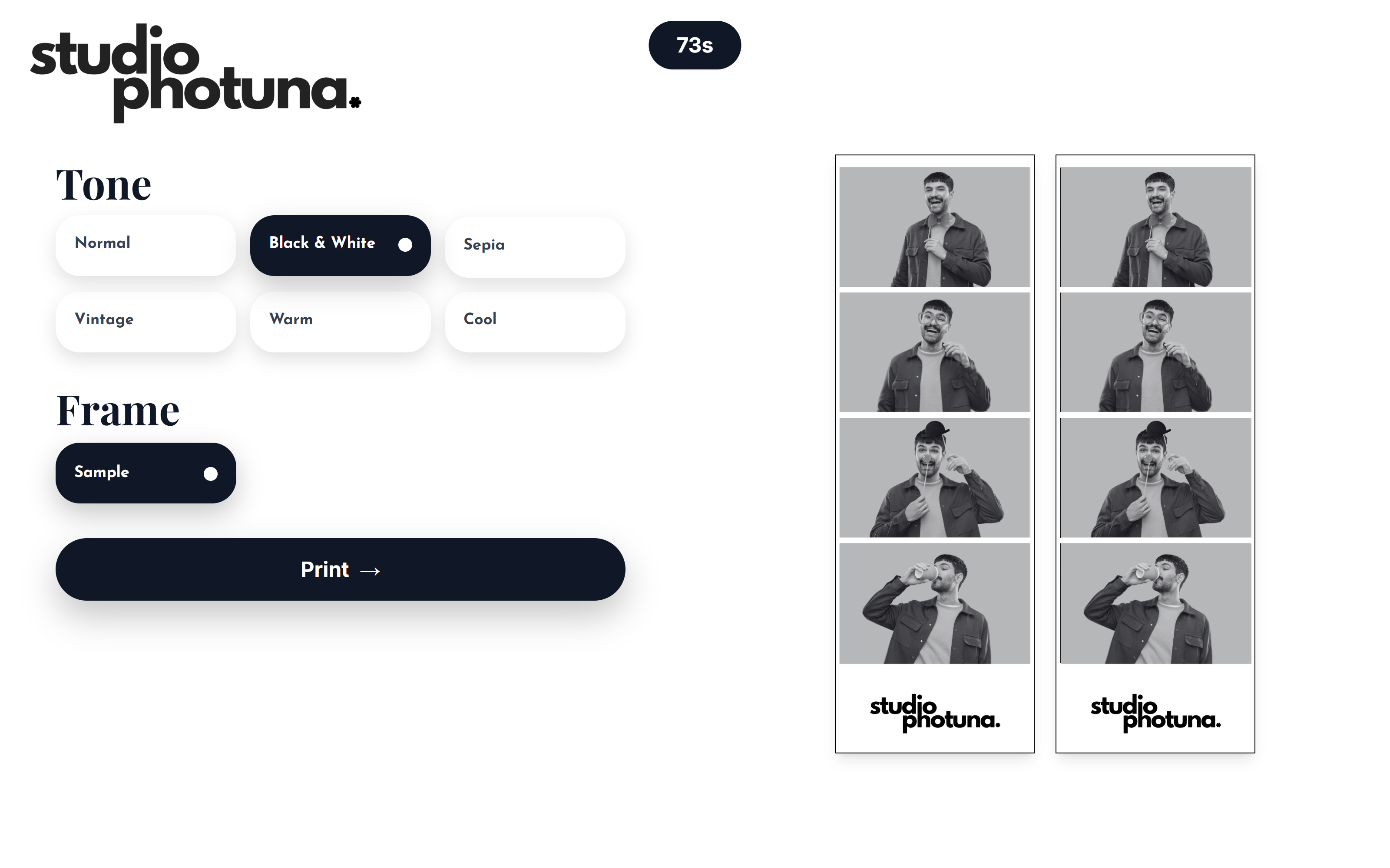 Tone and frame customization screen