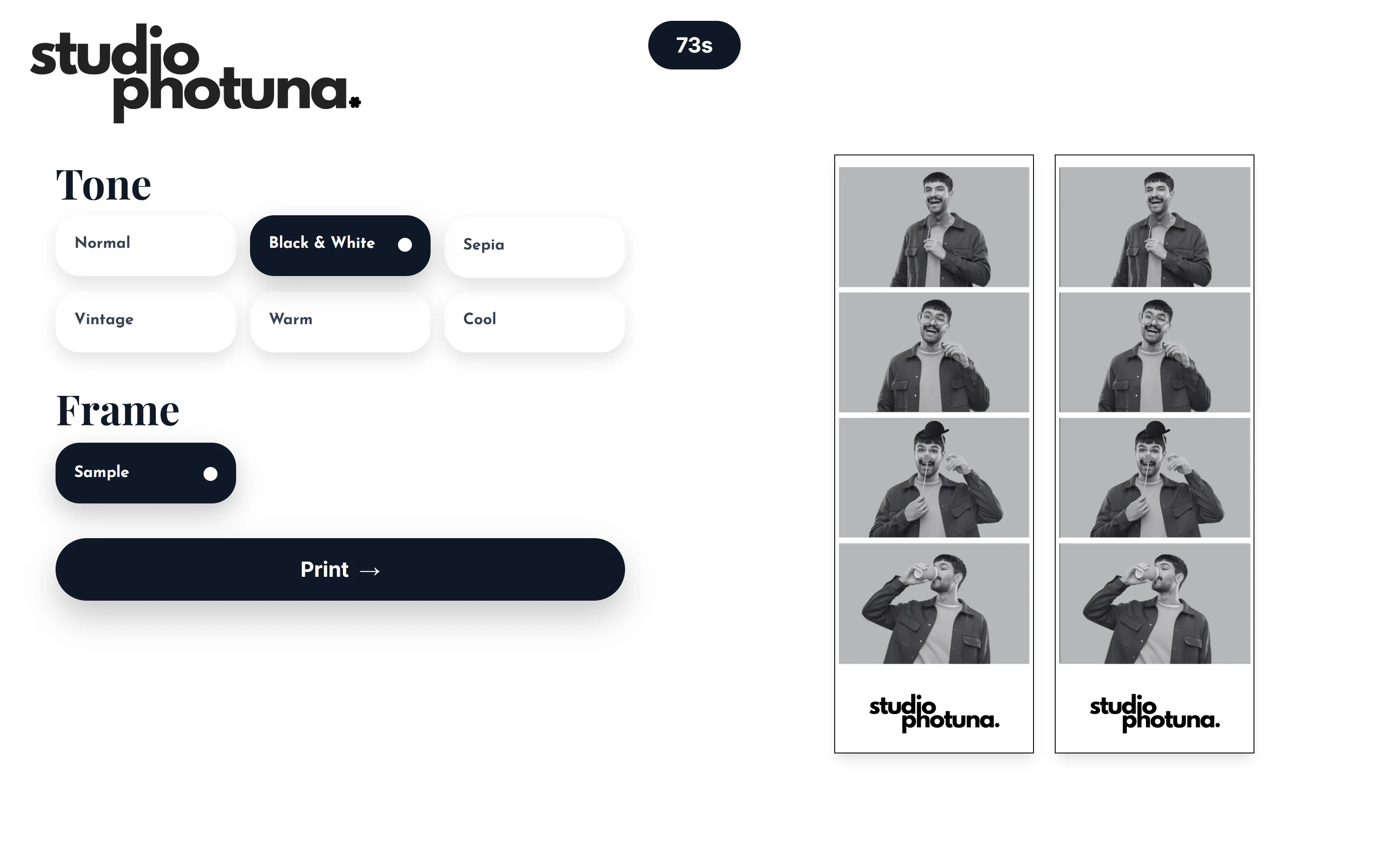 Tone and frame customization screen