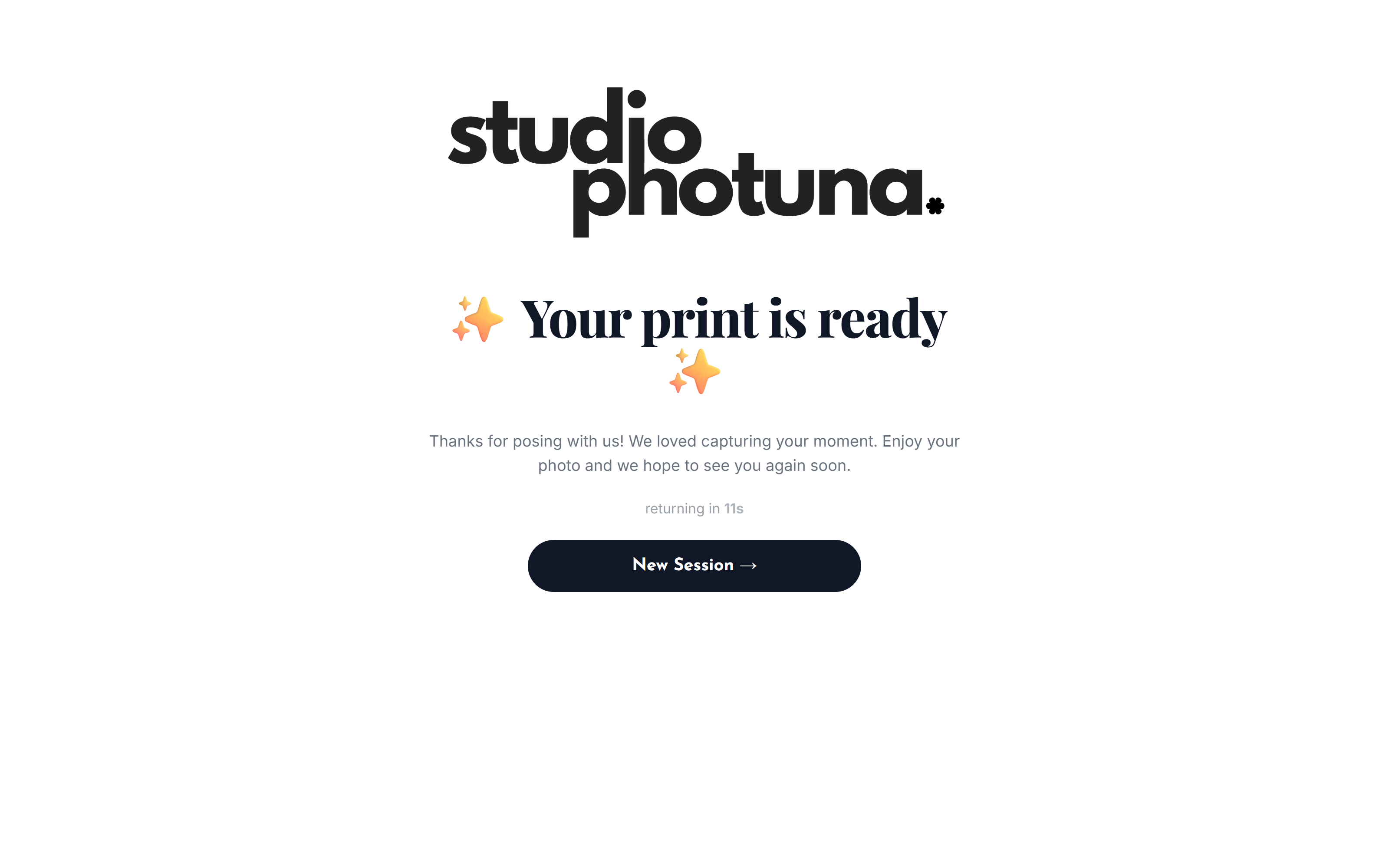 Print ready thank you screen with auto reset